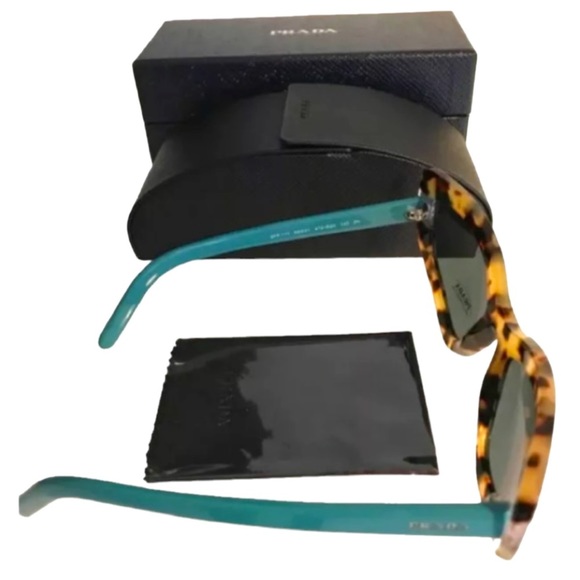 $352 Prada Medium Havana Catwalk Sunglasses Brown Blue Made in Italy 100% UV PR - Picture 8 of 12